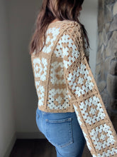 Load image into Gallery viewer, taupe + ivory crochet square sweater