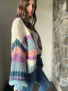 baby blue, pink + lilac chunky knit cardigan