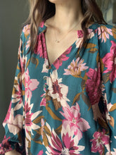 Load image into Gallery viewer, hunter green floral button down blouse