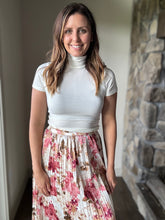 Load image into Gallery viewer, girls dinner pleated pink floral skirt