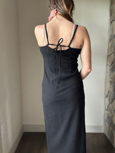 black slub midi dress