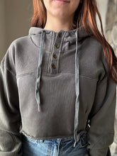 Load image into Gallery viewer, POL charcoal cropped french terry pullover hoodie