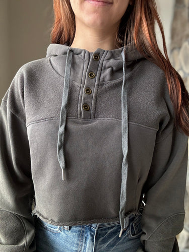 POL charcoal cropped french terry pullover hoodie