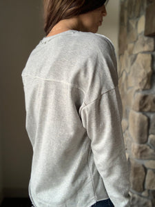 grey long sleeve notched tee