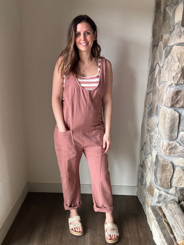 dusty rose high roller jumpsuit