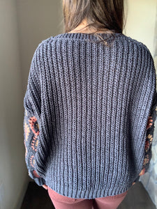 charcoal chenille crochet sweater