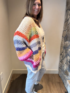 rainbow oversized hand-crocheted cardigan