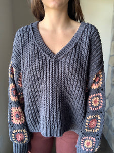 charcoal chenille crochet sweater