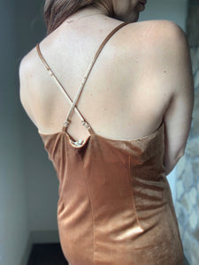 copper velvet midi slip dress