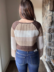 brown mix crochet pullover