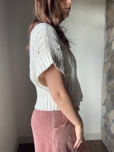 chunky cable cream short sleeve sweater