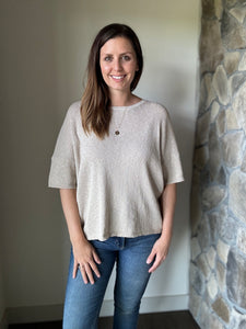 taupe ribbed knit short sleeve top