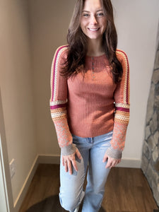 coral mixed sweater henley