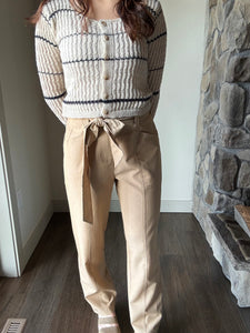 camel tapered tie front pants
