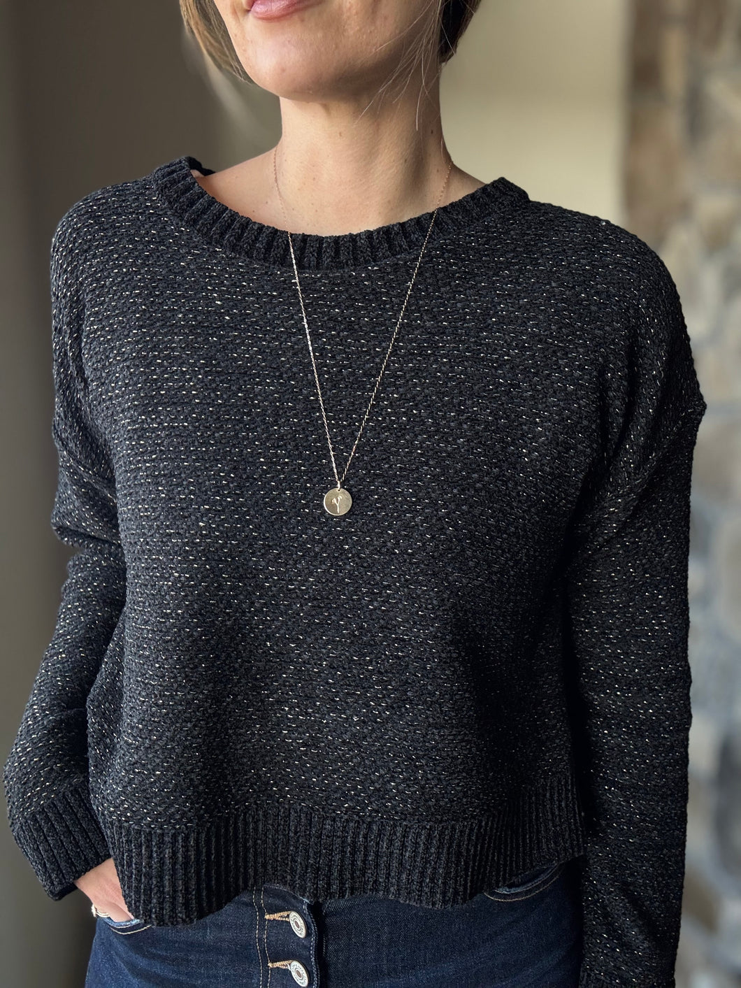 black two-tone metallic rianne sweater