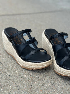 blowfish black rope wedge sandals