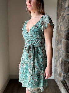 green print flutter dress