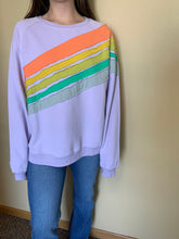 Load image into Gallery viewer, vintage rainbow stripe lavender sweatshirt