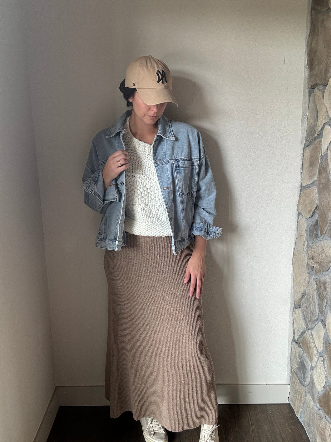 crosby taupe sweater knit midi skirt