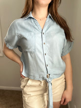 Load image into Gallery viewer, denim tie front top