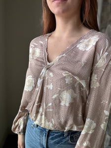 sincerely me taupe floral top