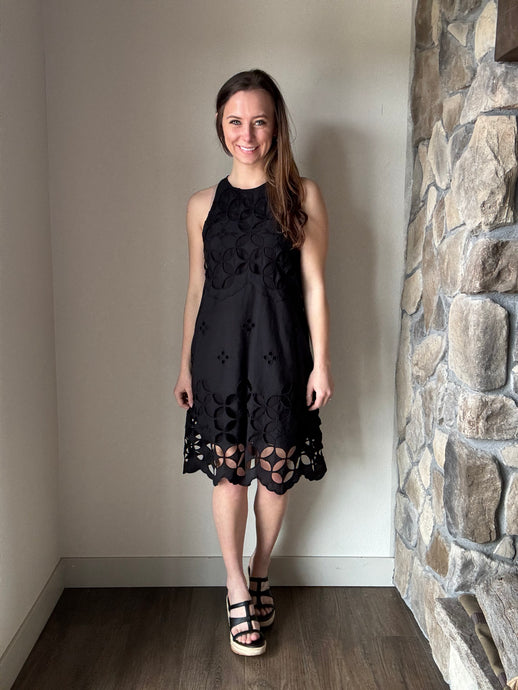 black crochet lace halter dress