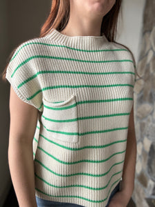 sea level cream + green stripe sleeveless sweater