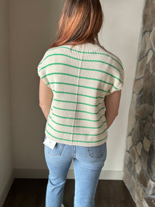 sea level cream + green stripe sleeveless sweater