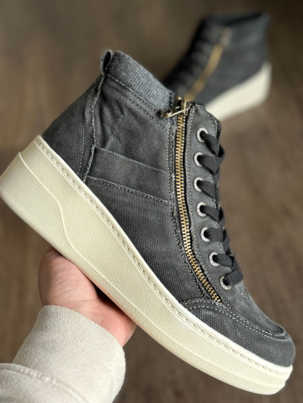 blowfish washed black wedge sneaker