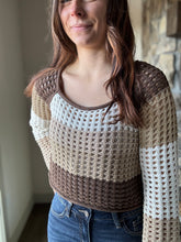 Load image into Gallery viewer, brown mix crochet pullover