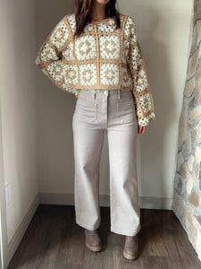 taupe + ivory crochet square sweater