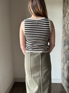 olive denim slit front long skirt