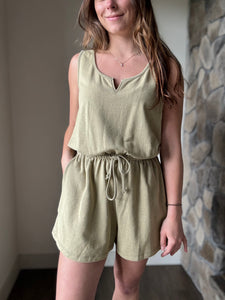 soft olive mineral washed french terry romper