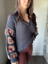 Load image into Gallery viewer, charcoal chenille crochet sweater