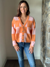 Load image into Gallery viewer, orange checkered cardigan