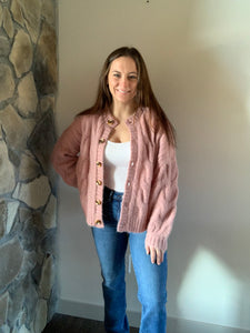dusty rose cable cardigan