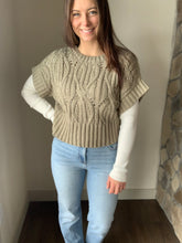 Load image into Gallery viewer, chunky cable dusty olive short sleeve sweater