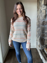 Load image into Gallery viewer, taupe stripe mix pullover sweater