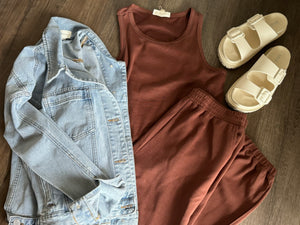 chestnut tank and sweatpants set