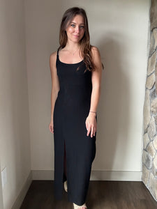 black slub midi dress