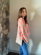 Load image into Gallery viewer, taupe+ coral stripe button cardigan