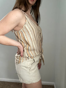 striped button down tie front tank