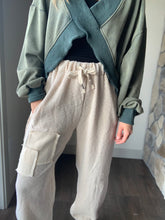 Load image into Gallery viewer, almond thick ribbed patched joggers