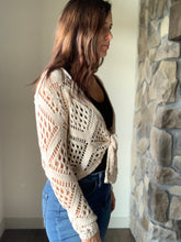 Load image into Gallery viewer, natural crochet tie front sweater