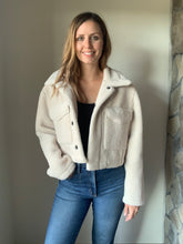 Load image into Gallery viewer, reversible sherpa + olive suede jacket