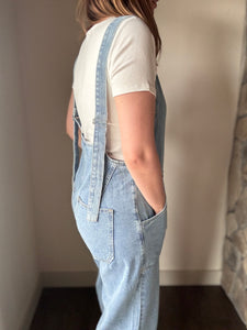 denim button down overall jumpsuit