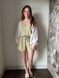 soft olive mineral washed french terry romper