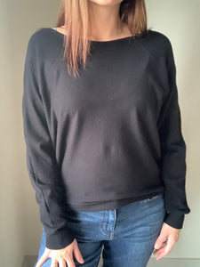 mixed texture black dolman sweater