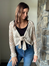 Load image into Gallery viewer, natural crochet tie front sweater