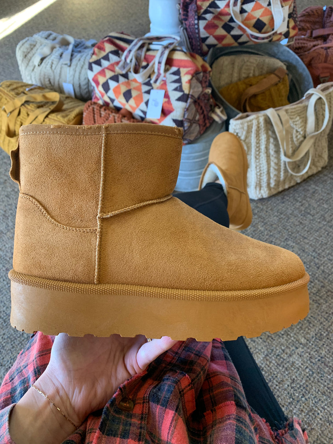 camel fur-lined ultra mini platform boots